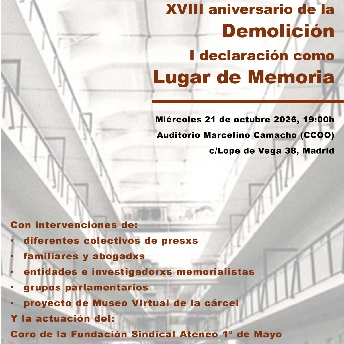 Cárcel de Carabanchel: acto reivindicativo y conmemorativo